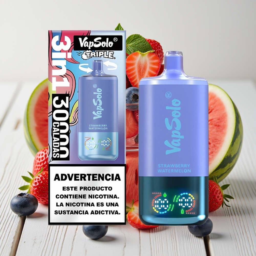 VapSolo Triple 30000 Puffs Çilek Karpuz  Yaban Mersini Ice 40ml 20/50mg Tip-C