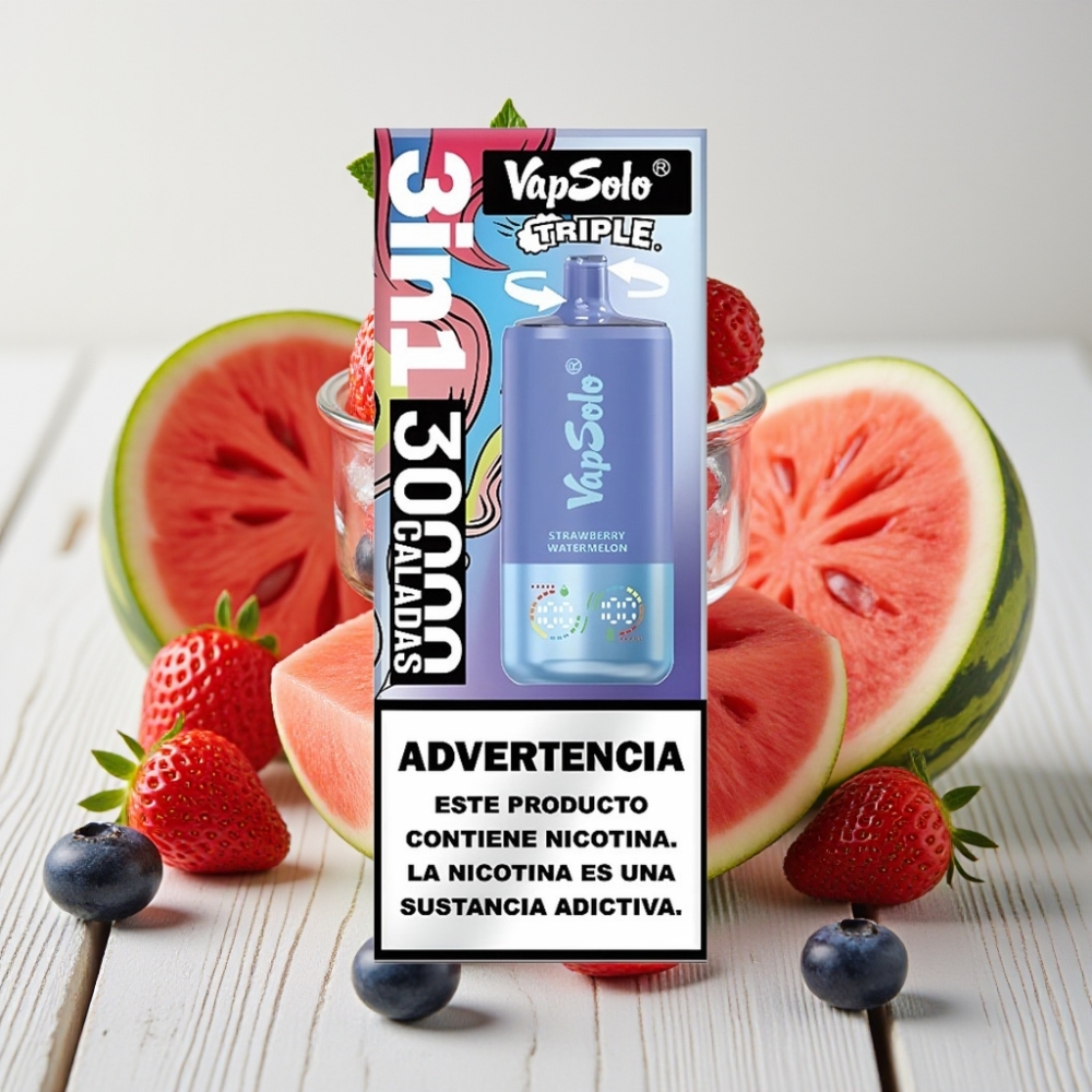 VapSolo Triple 30000 Puffs Çilek Karpuz  Yaban Mersini Ice 40ml 20/50mg Tip-C