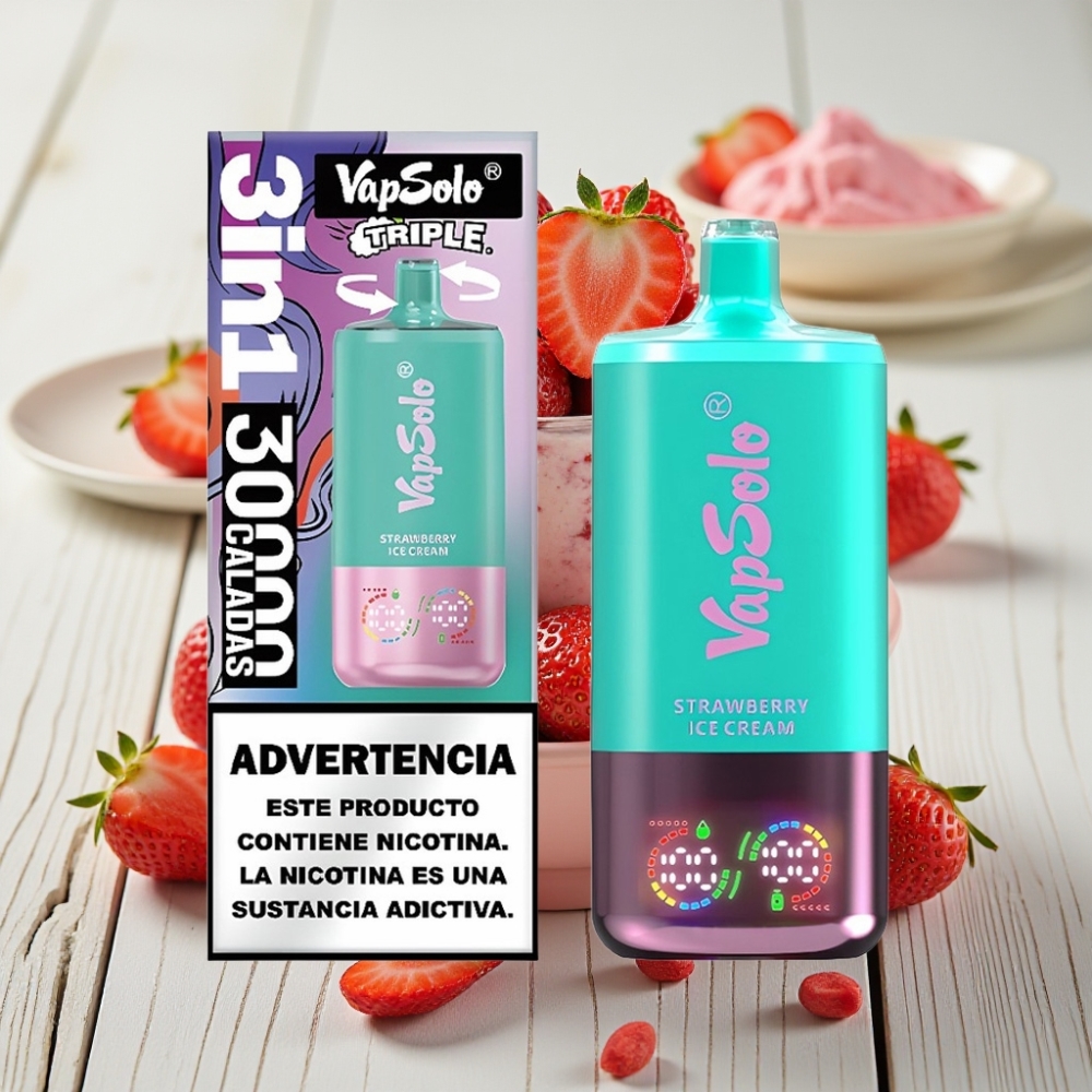 VapSolo Triple 30000 Puffs Çilekli Dondurma Aromalı - 40ml 20mg/ml Type-C
