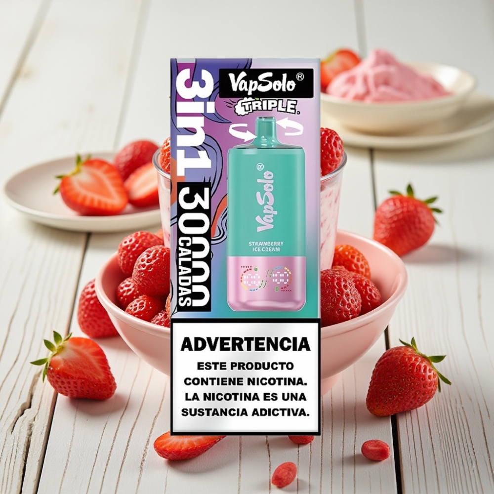 VapSolo Triple 30000 Puffs Çilekli Dondurma Aromalı - 40ml 20mg/ml Type-C