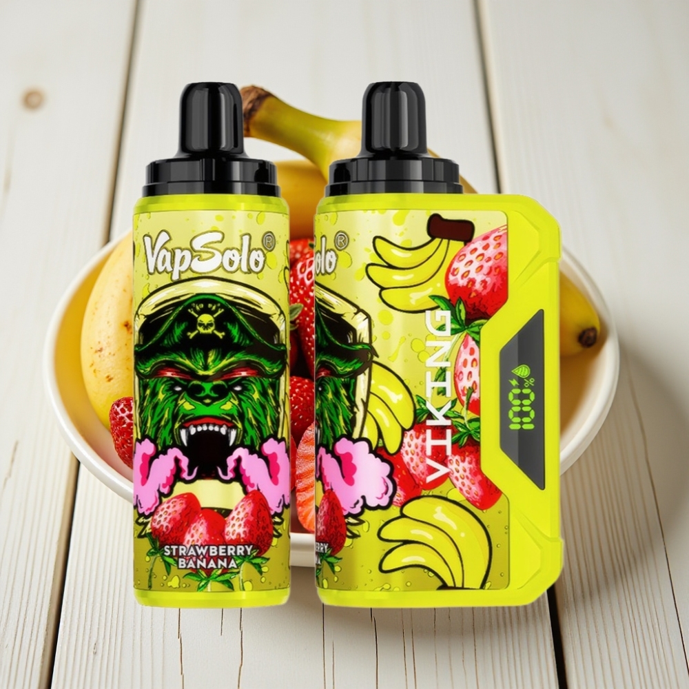 VapSolo VIKING 12000 Puffs Tek Kullanımlık Vape Çilek Muz – 22ml Type-C LED Ekran