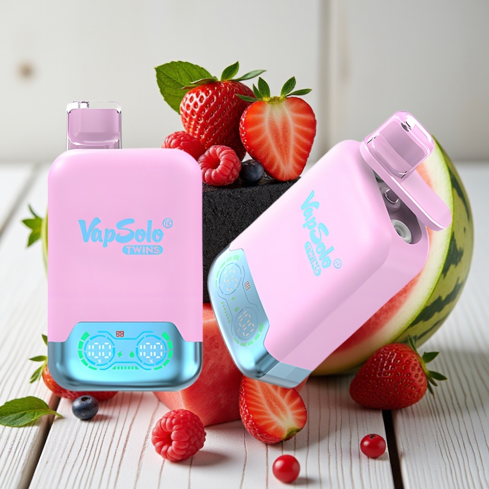Vapsolo Twins 20000 Puffs Siyah Buz Ejderha Meyvesi Çilek  Ahududu Karpuz – 40ml 20/50mg Type-C