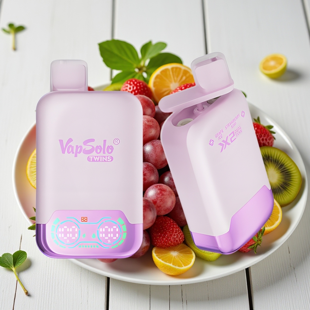 Vapsolo Twins 20000 Puffs Tek Kullanımlık Vape Üzüm Buz  Çilek Kivi - 40ml Type-C 20mg/50mg