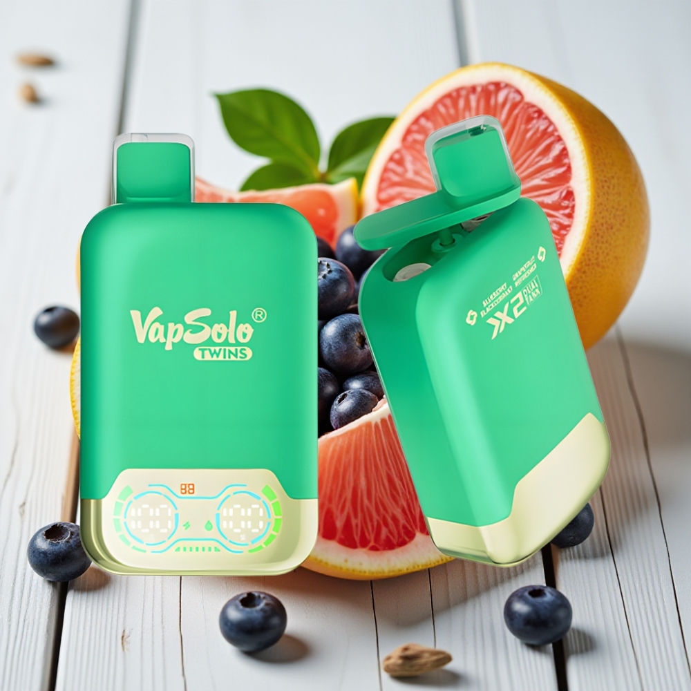 Vapsolo Twins 20000 Puffs Yaban Mersini Frenk Üzümü  Greyfurt Serinliği – 40ml 20mg/50mg Type-C