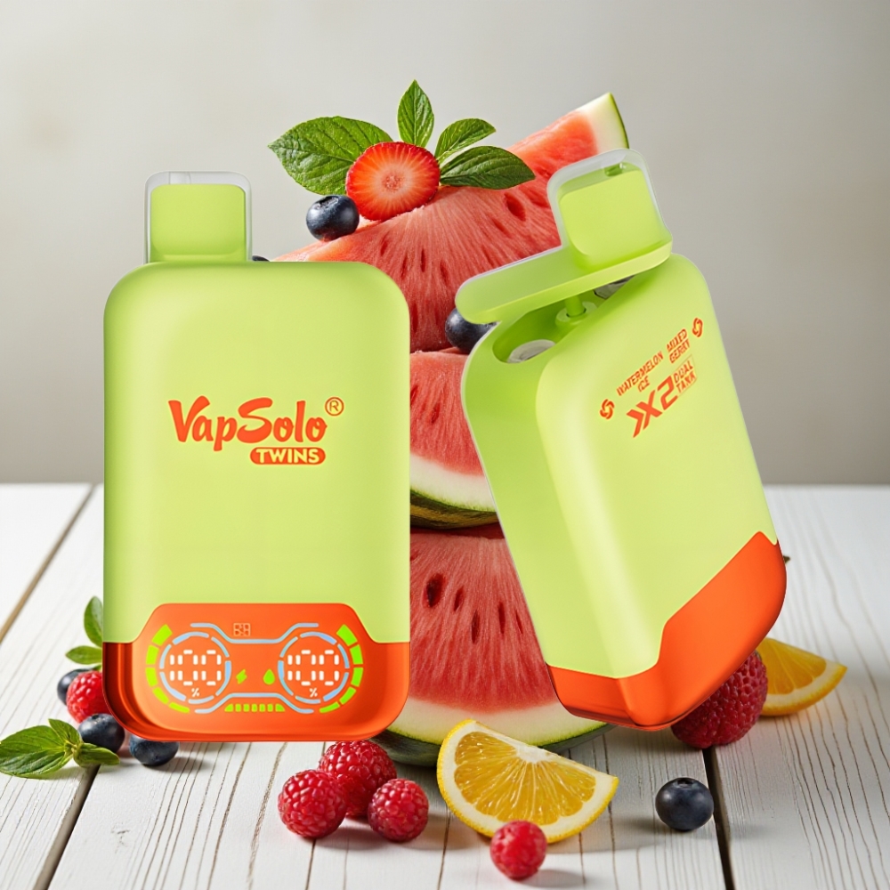 Vapsolo Twins 20000 Puffs Tek Kullanımlık Vape Karpuz Buzu & Karışık Meyve, 40ml, 20mg/ml, Type-C