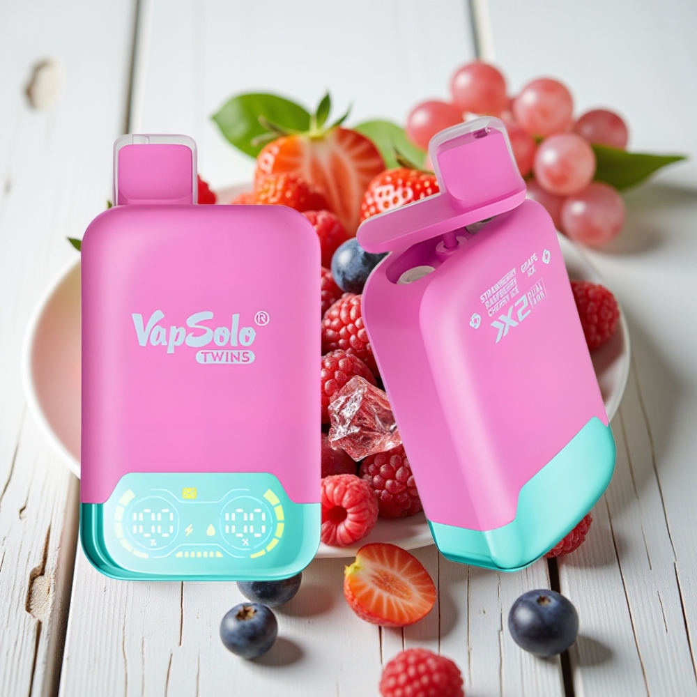 Vapsolo Twins 20000 Puffs Çilek Ahududu Kiraz Buz & Üzüm Buz | 40ml, 2 Tank, Type-C